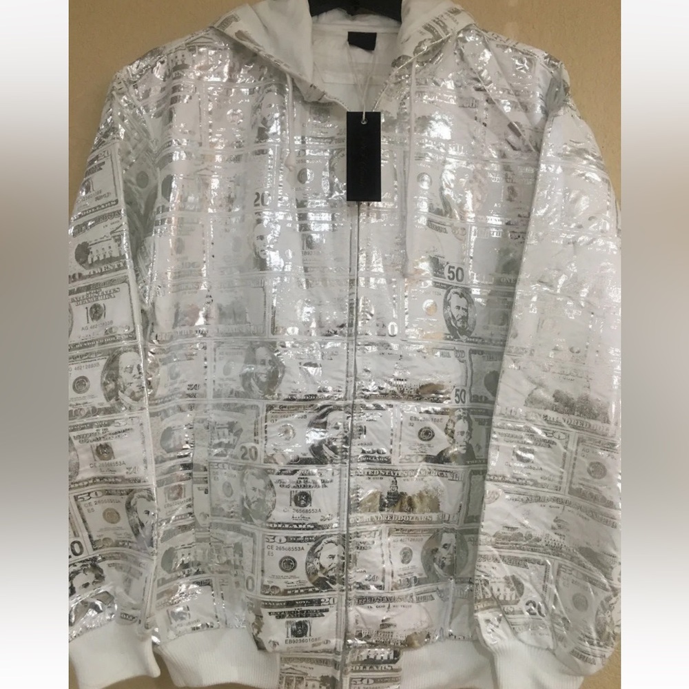 White Dollar Hoodie- Dollar Printed on the Hoodie in Silver Color- Brand New